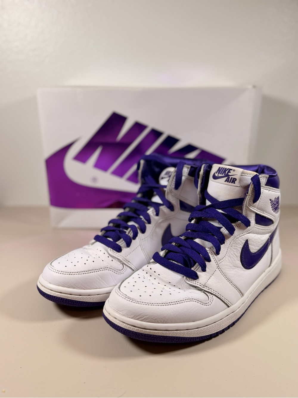 Nike Air Jordan 1 High Top Sneakers - White & Purple